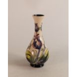 Moorcroft purple floral bud vase on white ground, number edition 14, dated 2015, boxed, 17cm