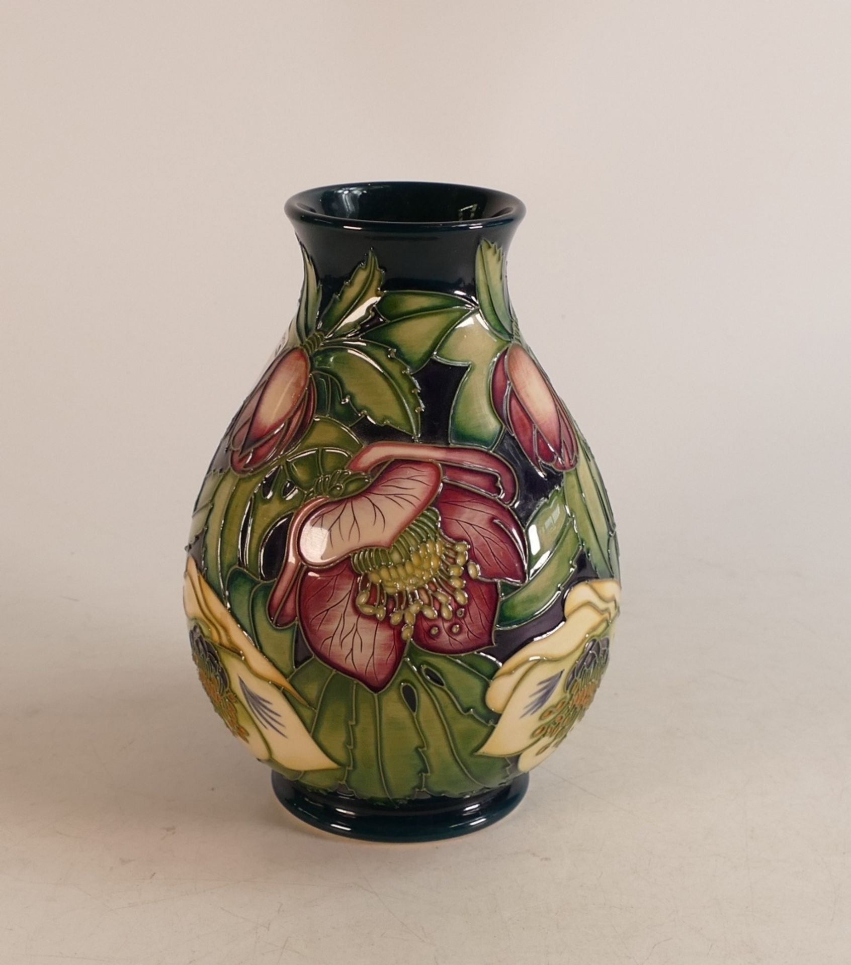 Moorcroft design trial vase decorated in the Lenton Rose pattern by Emma Bossons, dated 8/9/2005,