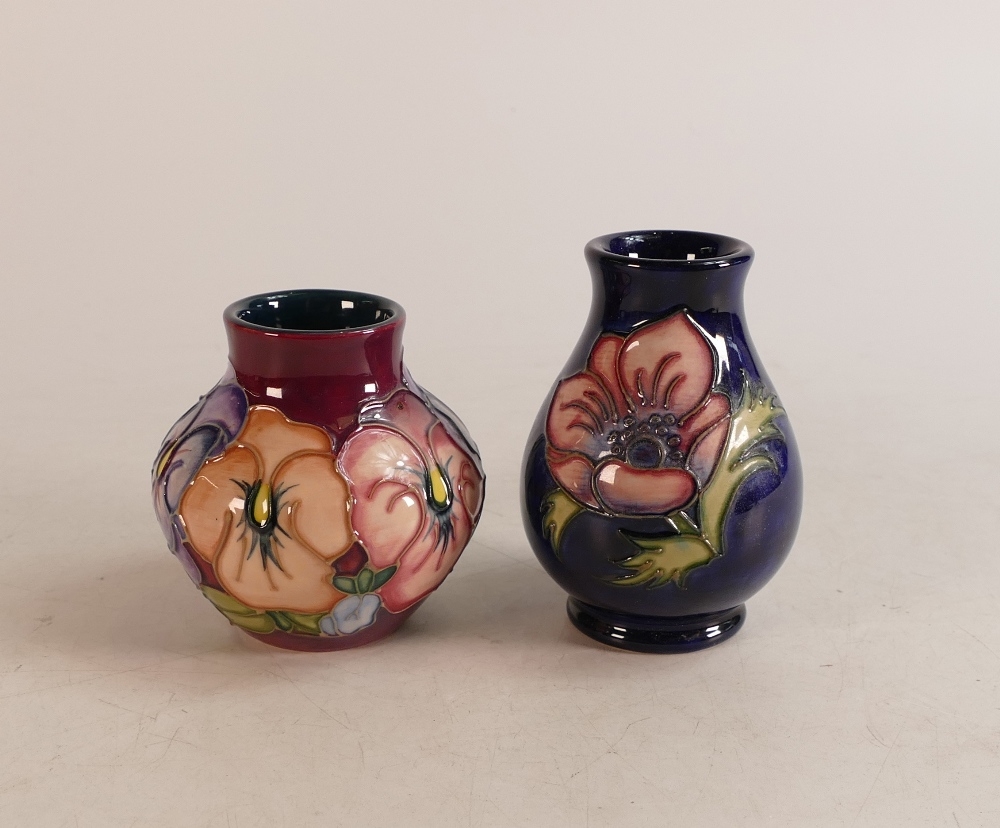 Moorcroft Pansy vase together with Anemone vase, height of tallest 9.5cm (2)