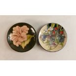 Moorcroft Mild Meadow pin dish together with Hibiscus on green ground pin dish (2)