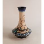 Moorcroft vase decorated with Ships: 'Launching Liberty" by Paul Hilditch 2015, height 30cm. Red dot