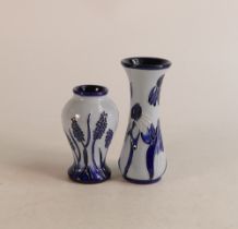 Moorcroft Florian Grape Hyacinth pattern vase together with The Pansy, height of tallest 12.5