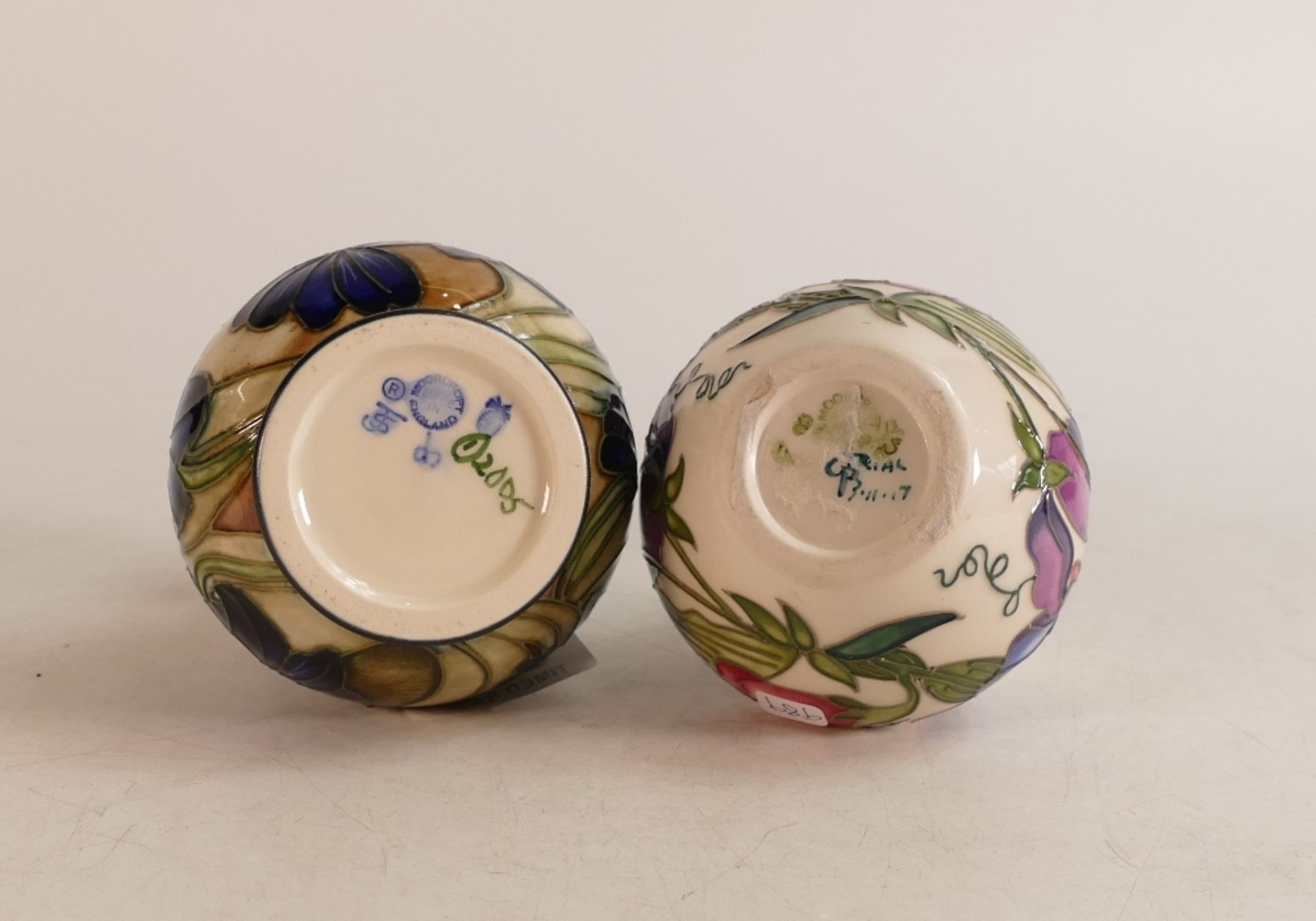 Moorcroft Chilean Crocus patterned vase together with Sweetness patterned vase, height of tallest - Image 2 of 2