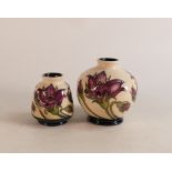 Two Moorcroft Pulsatilla vases, by Vicky Lovett, height 10.5cm, smallest red dot seconds