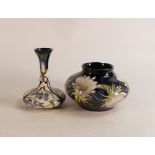 Moorcroft 'Queen of the night' Squat Vase 11cm ( chip to top rim ) together with Otley bluebells bud