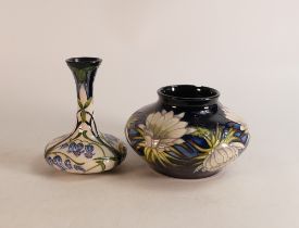 Moorcroft 'Queen of the night' Squat Vase 11cm ( chip to top rim ) together with Otley bluebells bud