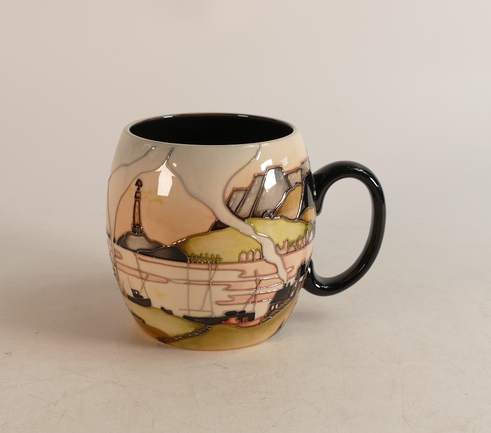 Moorcroft Barrel mug decorated with coattages by Paul Hilditch. Limited edition 20/20, dated 2014