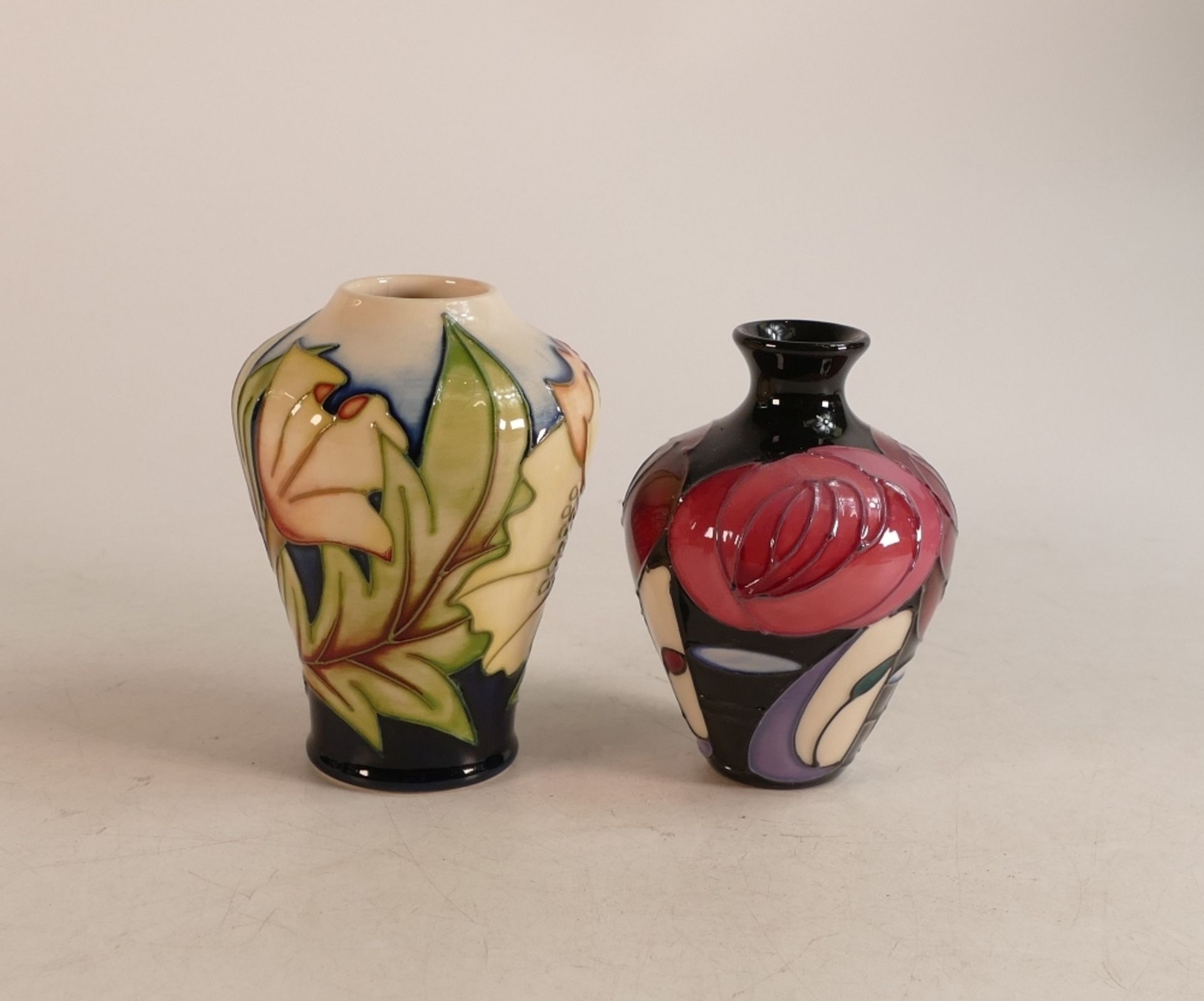 Moorcroft Bellahouston Vase 11cm high, together with Ode to May vase, 11cm high (2)