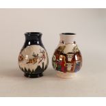 Moorcroft Christmas morn vase together with Reindeer flight vase. Height 9cm (2)