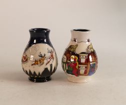 Moorcroft Christmas morn vase together with Reindeer flight vase. Height 9cm (2)