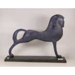 A sculpture of a contemporary horse finished in antique bronze patina . Length 49cm