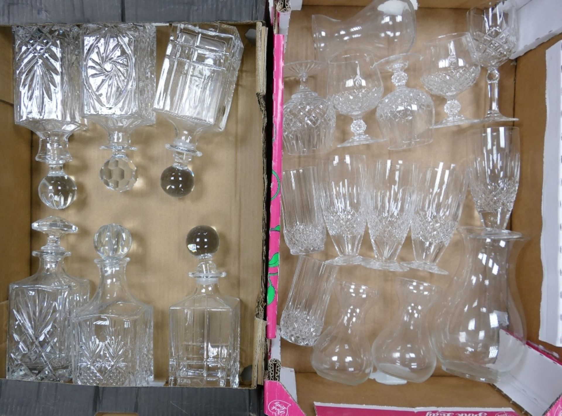 A Collection of Crystal Glassware to include Six Crystal and similar Decanters, Wine Glasses, Brandy
