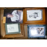 A collection of framed Signed items including Clint Eastwood, Henry Cooper, Winnie The Pooh , Orange