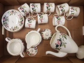 Wedgwood Hathaway Rose pattern coffee set consisting of coffee pot, 8 coffee cans, 8 saucers, lidded