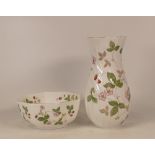Boxed Wedgwood Wild Strawberry Pattern Vase & Octagonal Bowl, tallest 21cm