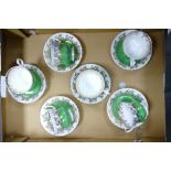 Six Royal Albert Regal Series green cups and saucers