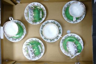 Six Royal Albert Regal Series green cups and saucers
