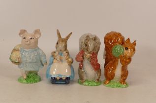 Four Beswick Beatrix Potter BP3 figures to include Squirrel Nutkin, Timmy Tiptoes, Little Pig