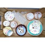 A mixed collection of items to include decorative wall plate, Royal Albert cups and saucers, glass