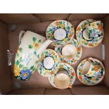 Gray's Pottery hand-painted Art Deco part coffee set consisting of a coffee pot (lid absent), 6