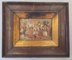 19th Century oil on board painting depicting continental village fete