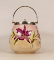 Carlton Ware Orchid patterned biscuit barrel with metal lid. Height 19cm