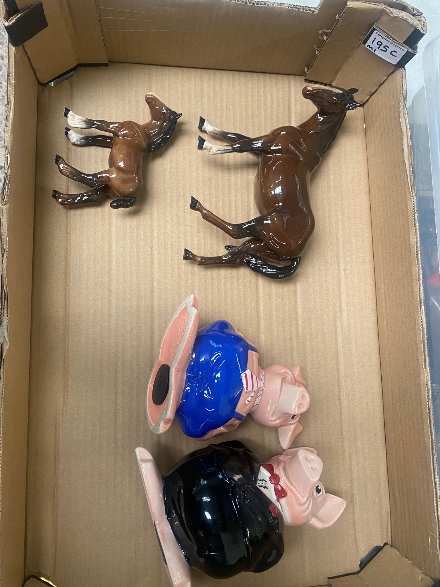 Beswick brown mare & with foal together with two Wade NatWest pigs (4)