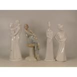 Three Spode Pauline Shone Figures, Embrace, Victoria and Amanda together with Royal Doulton
