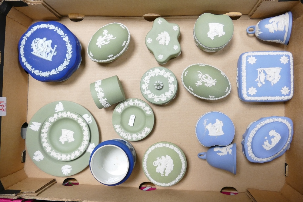 A collection of Wedgwood Jasperware to include lidded boxes, ash tray, bells, pin dishes, etc (1