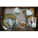 Royal Doulton Old English Scenes to include dinner plate, small serving tray, jug, biscuit barrel