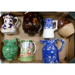 A collection of jugs to include Masons Mandalay, Wedgwood, Royal Doulton, etc (7)