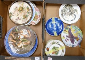 A large collection of decorative Copenhagen, Royal Grafton & similar wall plates (2 trays)