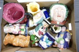 A mixed collection of toby and character jugs to include Beswick Sairey Gamp, Melba Ware Henry