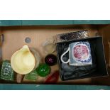 A mixed collection of items to include Wedgwood Commemorative mug, glasses vases, paperweights,