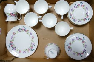 Wedgwood Corncockle 21 piece tea set to include 6 trios, milk jug, sugar dish and cake plate (1