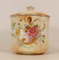 Carlton Ware biscuit barrel in the Rose and Curlicue pattern. Height 17cm