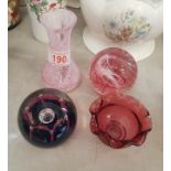 Four Art Glass Items to include one Caithness Maydance Paperweight, Isle of Wight Glass Paperweight,