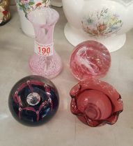 Four Art Glass Items to include one Caithness Maydance Paperweight, Isle of Wight Glass Paperweight,