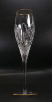 Four Large Quality Atlantis Cut Glass Crystal Champagne Flutes with gold rims, height 26cm