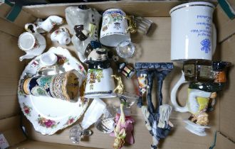 A mixed collection of items to include Royal Albert Old Country Rose items, toby jugs, crystal