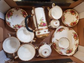 Royal Albert Old Country Roses pattern items to include a cafetiere, 1 cake plate, 6 x soup coups, 6