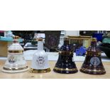 Three Sealed Bells 70cl 40% vol Wade Whiskey Decanters and one with stopper missing (4)