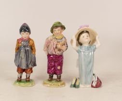 Royal Doulton figure Make Believe HN2225 together with two continental figures of a boy and girl (3)