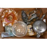 A mixed collection of items to include Nickel & Silver cuttelery, glass fruit bowl with metal rim,