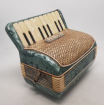 Mid-Century Italian musical cigarette box in the form of an Accordian, 18cm x 14cm x 15cm.