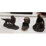Heredities bronzed resin figures of a Shepherd, gun dog and a hedgehog, height of tallest 14.5cm (