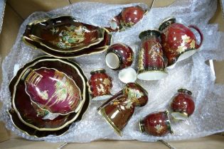 A collection of Crown Devon Rouge Royal Patterned dishes & vases