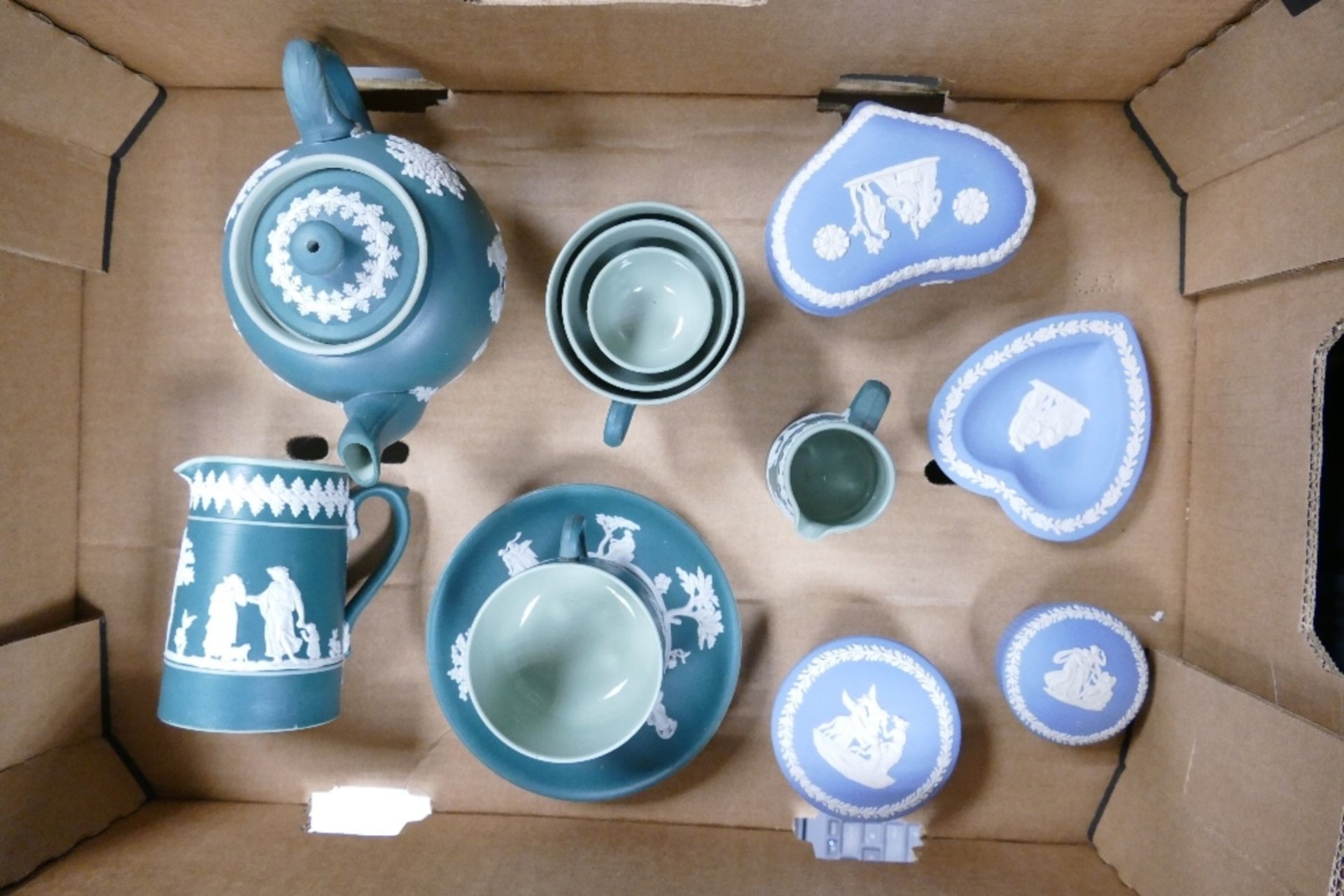 A Mixed Collection of Jasperware Items to include Teal Coloured Dudson Teapot and accompanying
