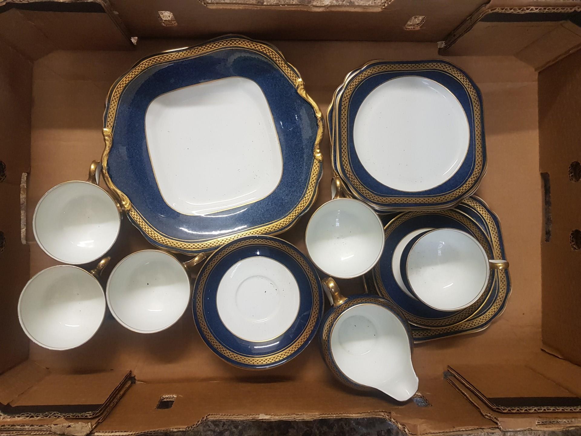 Anchor blue and gilt art tea set