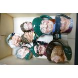 A collection of small Royal Doulton Character jugs to include Tony Philpots, Robin Hood, Tony